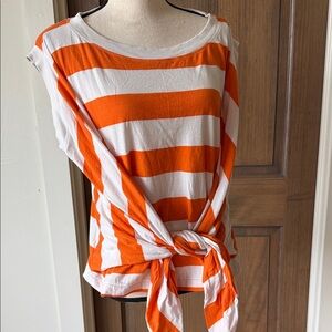 Maeve Women’s Orange & White Striped Tie-Front Top